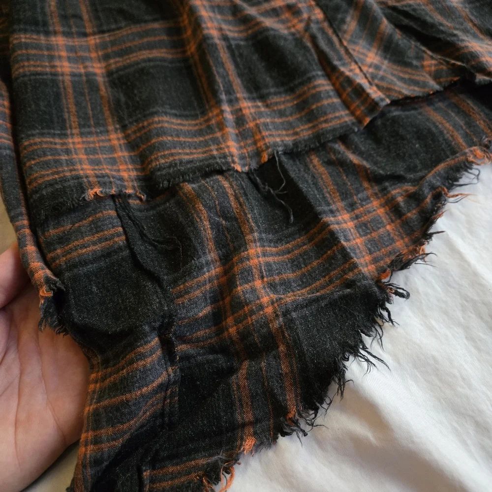 ZARA PREMIUM sz M Women's orange & black flannel tunic grunge y2k shirt dress - Picture 3 of 8